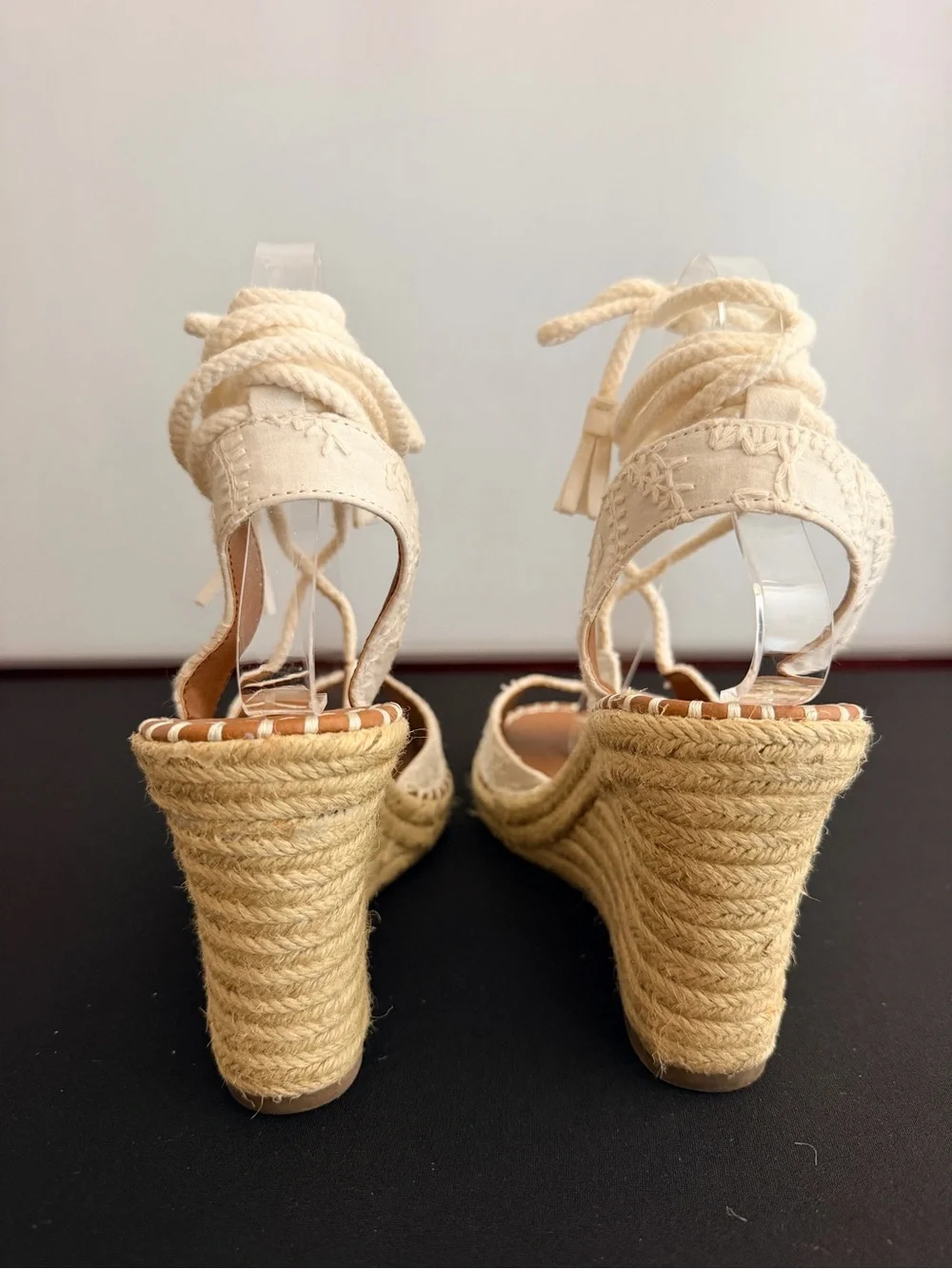 Rampage Cream Embroidered Lace-Up Espadrille Wedge Sandals